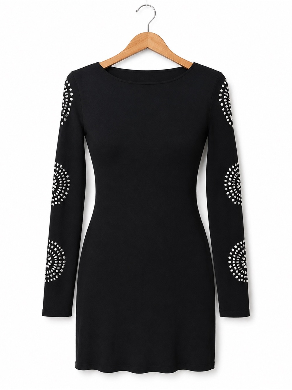 INC International Concepts Black Rhinestone Sleeve Mini Dress Tunic glam Size S